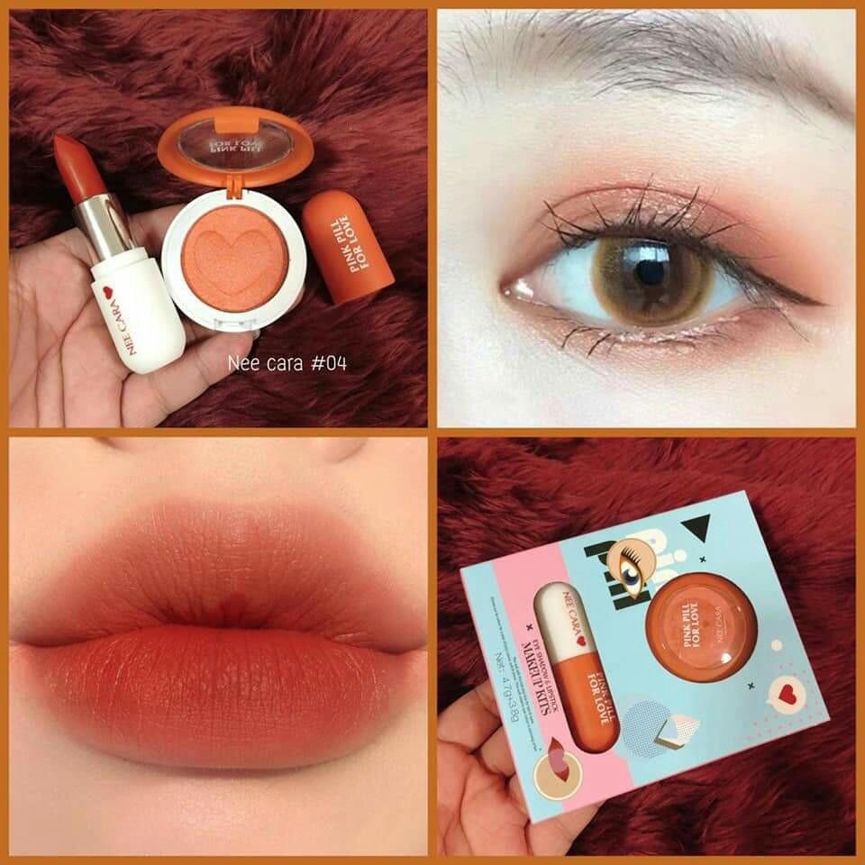 Set son môi và phấn mắt Nee Cara eyeshadow &amp; lipstick