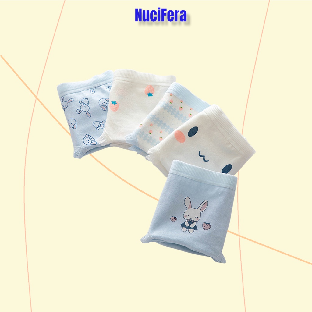 Set 5 quần lót nữ sinh cotton NuciFera chất mềm mịn hình Thỏ xinh mặc mát thấm hút mồ hôi