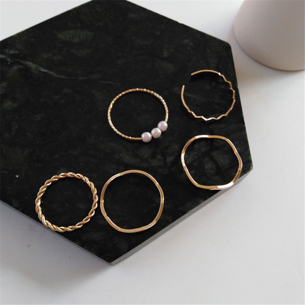 Set 5 Nhẫn Đeo Ngón Tay Đính Ngọc Trai Giả Thời Trang Cho Nữ