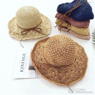 Mũ cói nơ dây da lộn (ảnh thật)