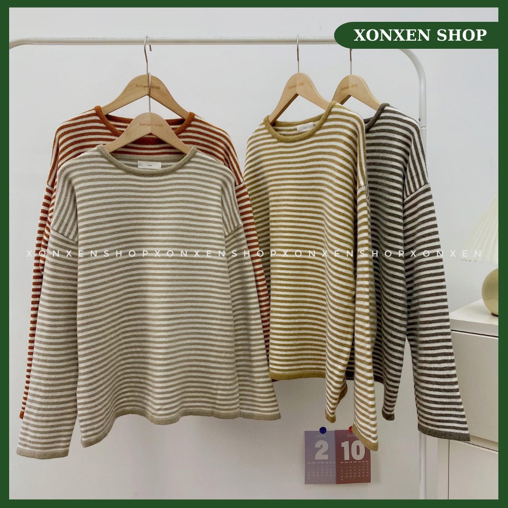 ÁO LEN DÀI TAY ÁO SỌC KẺ NGANG FORM RỘNG XONXEN ĐĂK LĂK FREE SIZE MÃ 6902