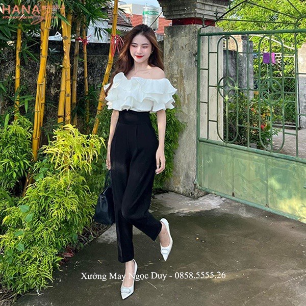 Quần tây nữ lưng cao đi học quần vải baggy cạp v siêu cao nữ  khóa sườn màu đen tuyết mưa co giãn nhẹ-Mã 106