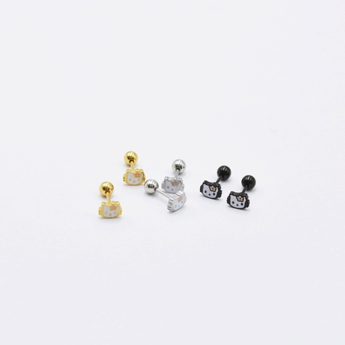 Bông tai titan không gỉ mặt mèo Kitty dễ thương 6 mm (giá 1 chiếc)