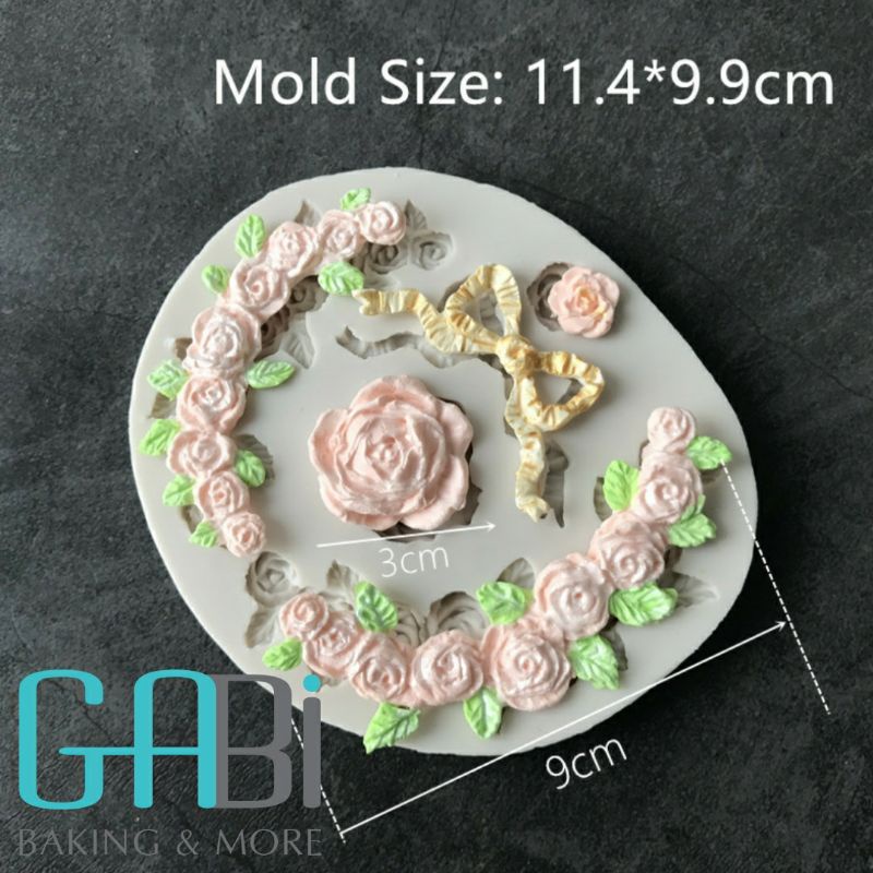 Khuôn fondant silicon hoa hồng + nơ