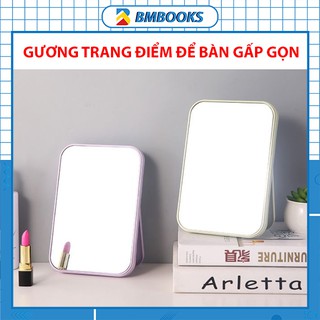 Gương để bàn trang điểm gấp gọn Hàn Quốc mẫu hình chữ nhật viền nhựa chống sốc