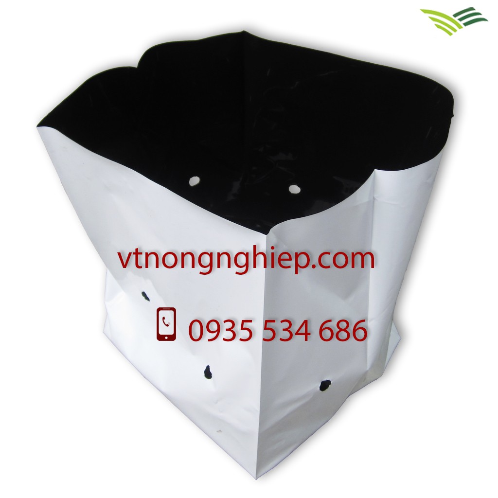 1kg Túi trồng cây 2 lớp trắng đen, miệng vuông 20x20, đường kính 20cm cao 40cm, dùng trồng dưa lưới, cà chua..