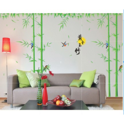 Decal dán tường 2 cây tre và chú chim sẽ