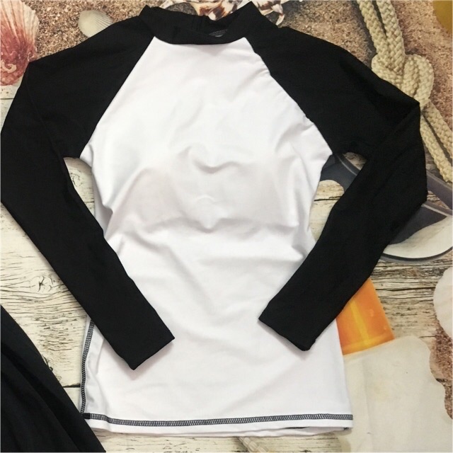 Áo Bơi Nữ Lẻ Tay Dài Màu Trắng Và Đen Và Màu Áo Sẵn Mút Ngực | BigBuy360 - bigbuy360.vn