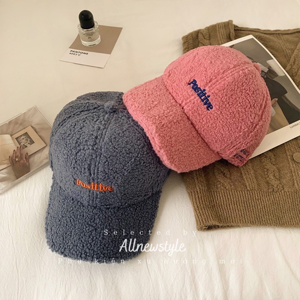 Nón lưỡi trai lông cừu màu trơn chữ thêu Allnewstyle