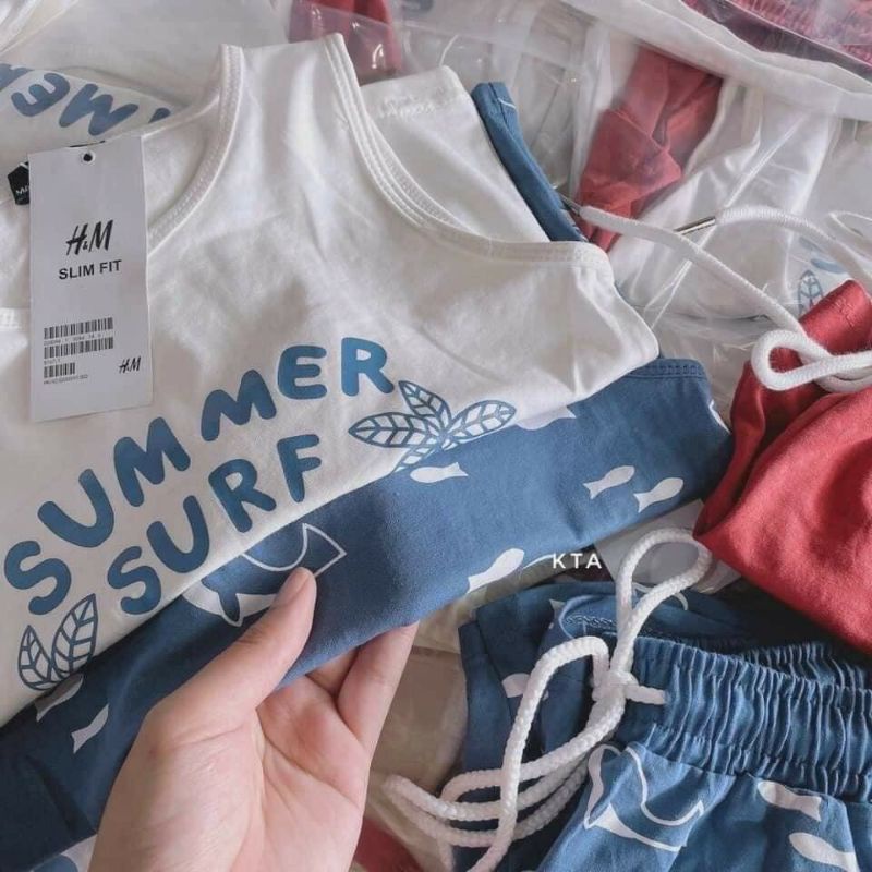 LẺ SIZE OFF 40%, Bộ ba lỗ bé trai 7-16kg vải cotton Quảng Châu, quần áo ba lỗ sát nách cho bé H&M