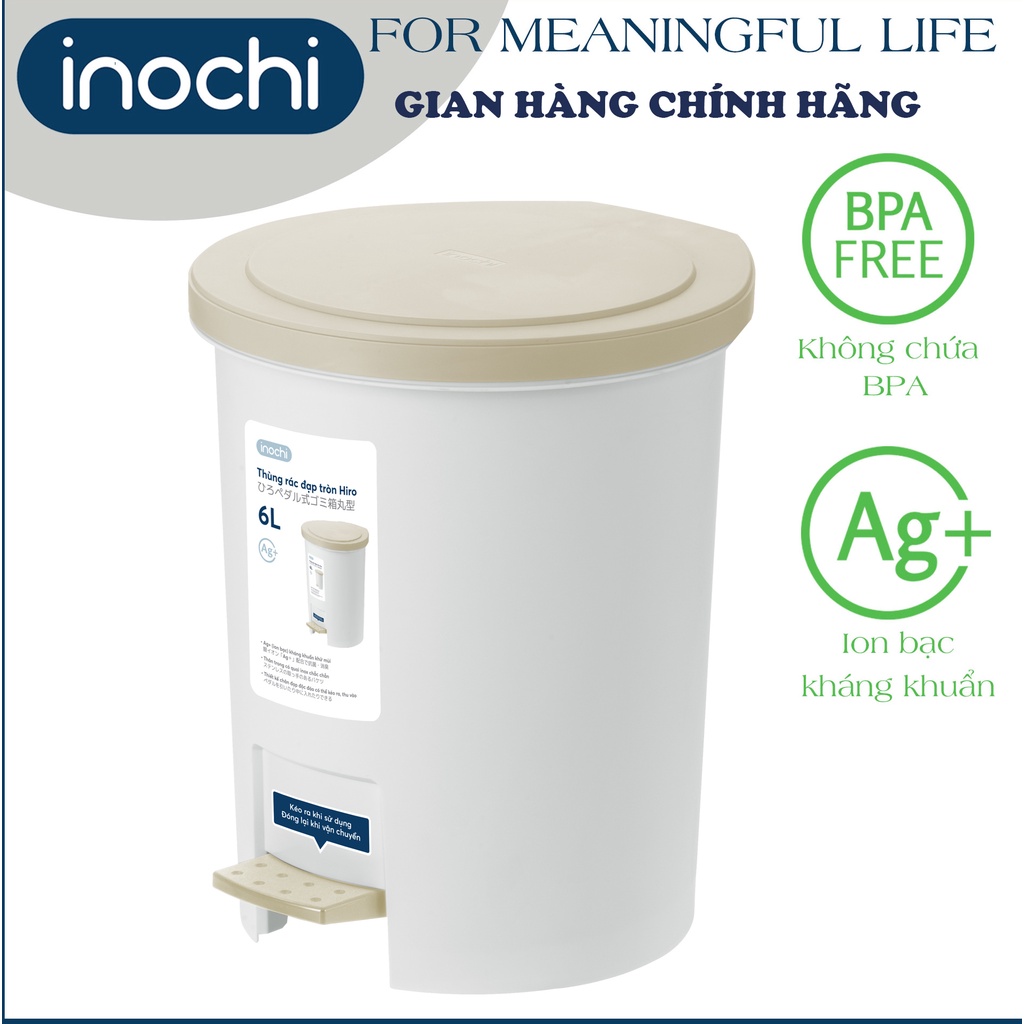 Thùng rác đạp tròn Inochi Hiro 6L , kháng khuẩn, khử mùi