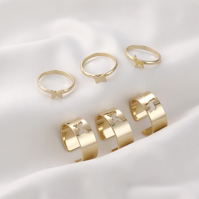 Nhẫn hở hình bướm rỗng màu trơn bóng có thể điều chỉnh thời trang harajuku