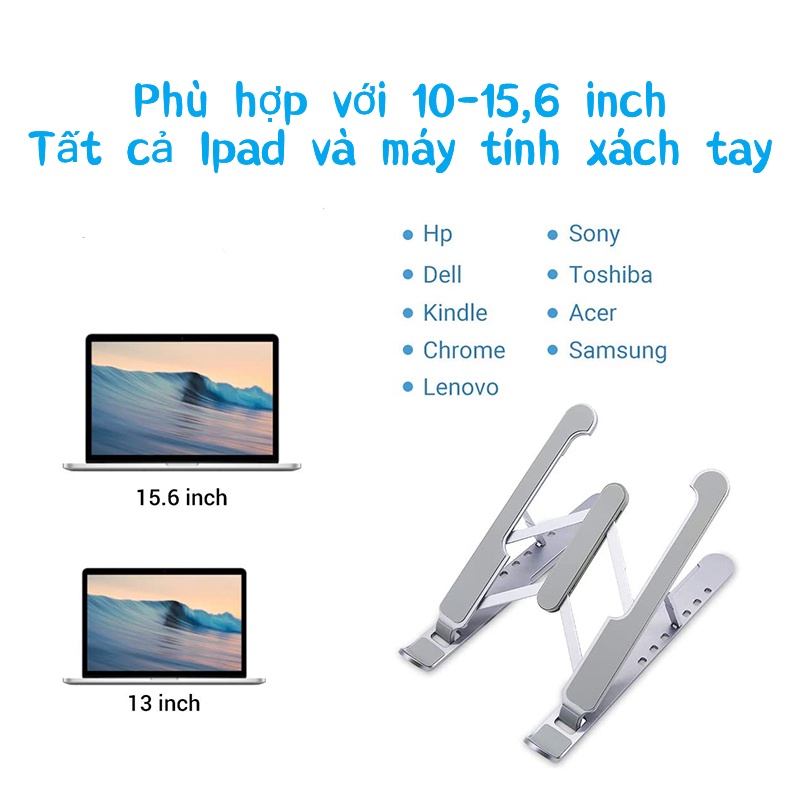 Giá đỡ Laptop,Kệ đỡ máy tính,Giá kê MacBook,Giá đỡ tản nhiệt máy tính xách tay bằng kim loại có gập lại có quả tắng