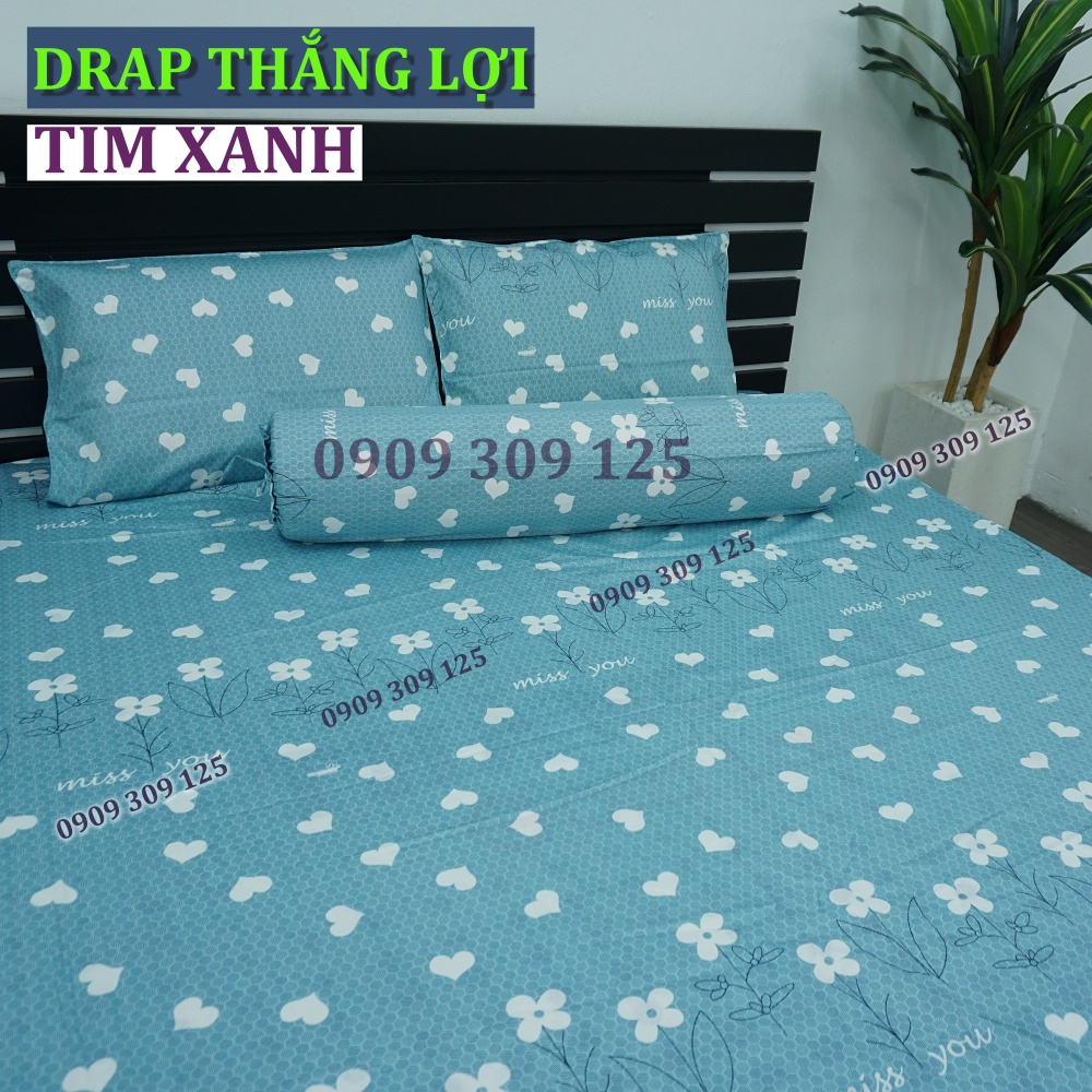 Drap Thắng Lợi, ga giường cao cấp thoáng mát cotton 100% mẫu TIM XANH