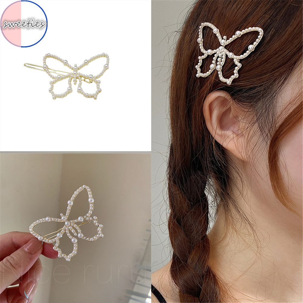 1 kẹp tóc hình bướm phối ngọc trai nhân tạo thời trang cho nữ