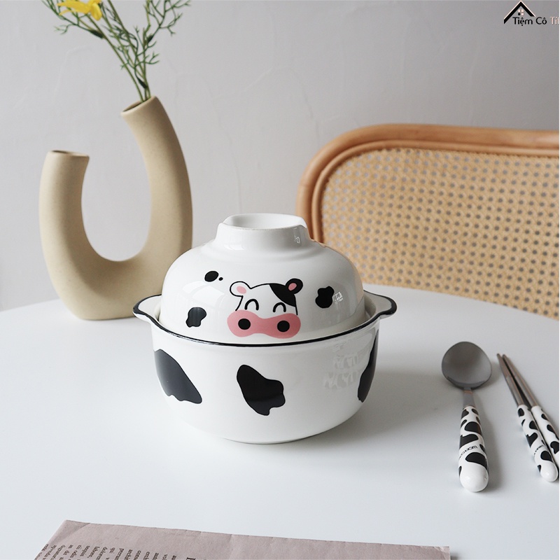 Bát tô sứ bò sữa 2 trong 1 siêu dễ thương