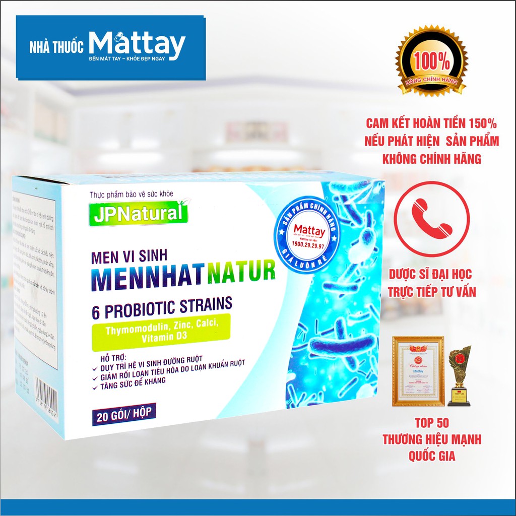 ✅ Mennhat Natural - Hộp 20 Gói - Bổ Sung Lợi Khuẩn, Cân Bằng Hệ Vi Sinh Đường Ruột. [Date xa]
