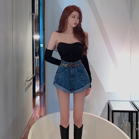 Quần Short Denim Ống Rộng Lưng Cao Uốn Xoăn Phong Cách Trung Hoa Thời Trang Mùa Hè Mới