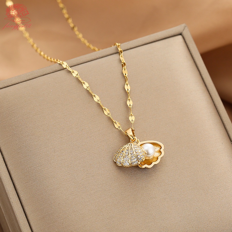 Vòng cổ Thép Titan Mạ Vàng 18K Đính Kim Cương Thời Trang Cho Nữ