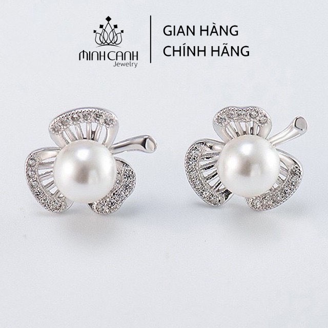 Hoa Tai Bạc Cỏ 3 Lá Đính Hột To - Minh Canh Jewelry