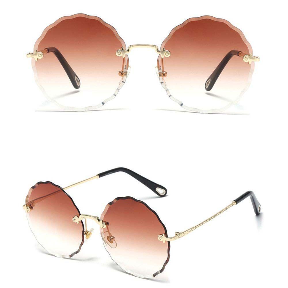 Kính Chống Tia UV Không Gọng Tròng Tròn Đính Đinh Tán Thời Trang Cho Nữ