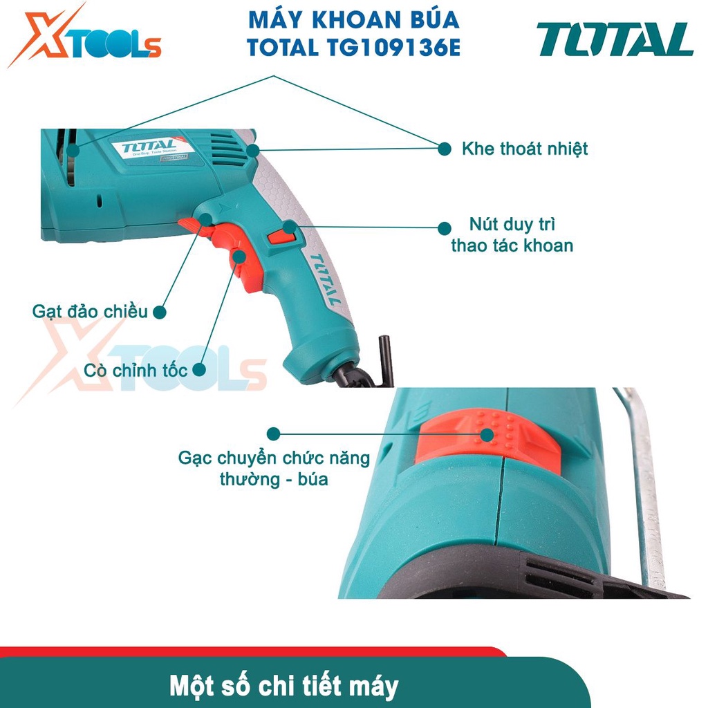 Máy khoan cầm tay TOTAL TG109136E 850W, chức năng khoan động lực công tắc đảo chiều khoan tối đa 13mm[CHÍNH HÃNG][XTOOLS