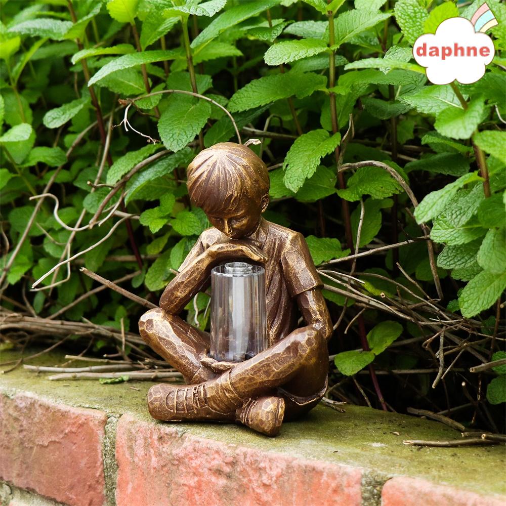 DAPHNE LED Light Resin Garden Boy Festival Decoration Sculpture with Light Boy with Fireflies Vintage Artistic Statue Holiday Ornament Gifts Garden Lights Statue Glimpses of God