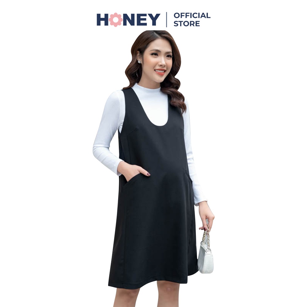 Yếm gile cổ tròn chất liệu âu công sở phối áo len giữ nhiệt, áo sơ mi nhiều size - Thời trang đầm bầu cao cấp HONEY
