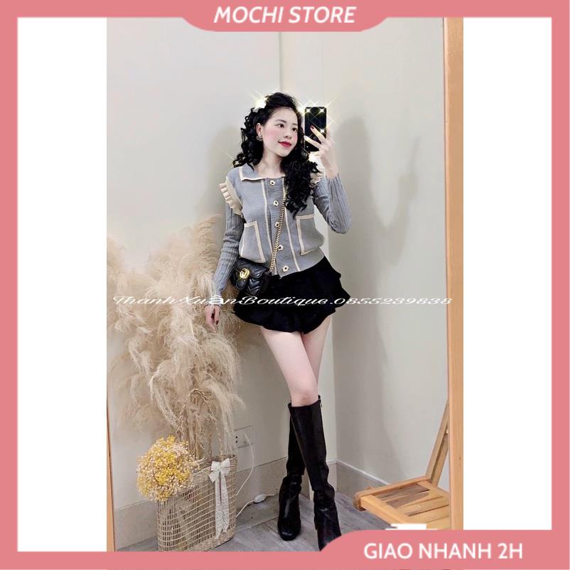Áo Khoác Cardigan Cổ Bẻ, Áo Len Xám Ghi Bèo Vai Phối Túi Đính Nút Hoa Cúc Hàng Quảng Châu Cao Cấp Siêu Đẹp. | BigBuy360 - bigbuy360.vn
