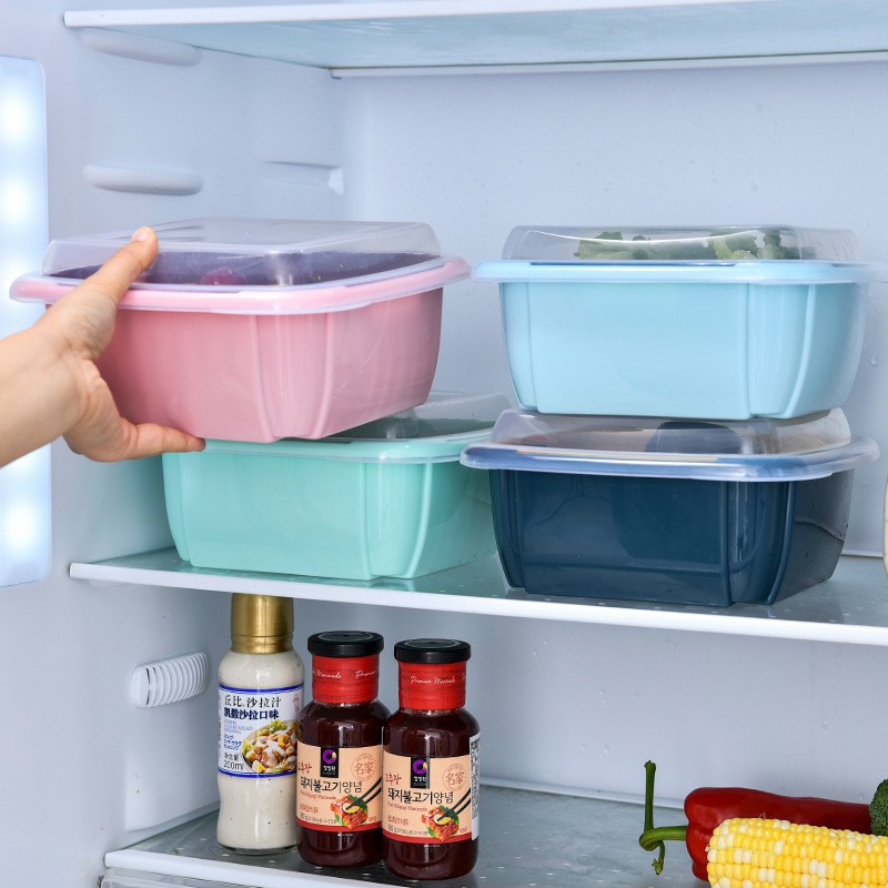 Rổ nhựa cao cấp đựng rau củ 2 lớp Rổ nhựa kèm chậu có nắp đậy để đổ trong tủ lạnh