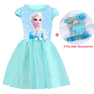 Đầm Tay Cánh Tiên In Hoạt Hình Frozen Dành Cho Bé Gái 1-5 Tuổi