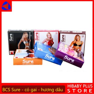 Hộp 3 chiếc Bao cao su Sure có gai nổi mùi hương dâu cực mỏng, kéo dài thời gian quan hệ [HiBaby+ Store]