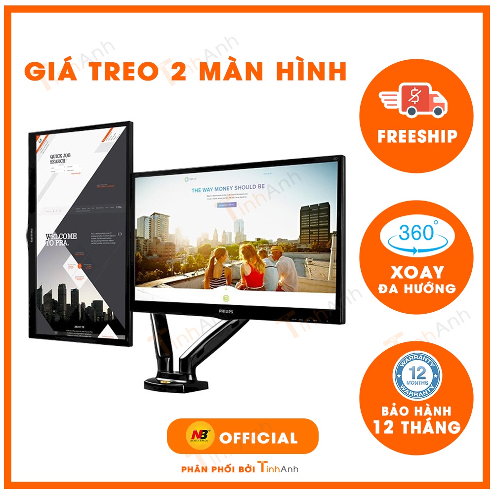 Giá Treo 2 Màn Hình Arm màn hình kép NB F160 17-27 inch tải trọng 9kg mỗi bên