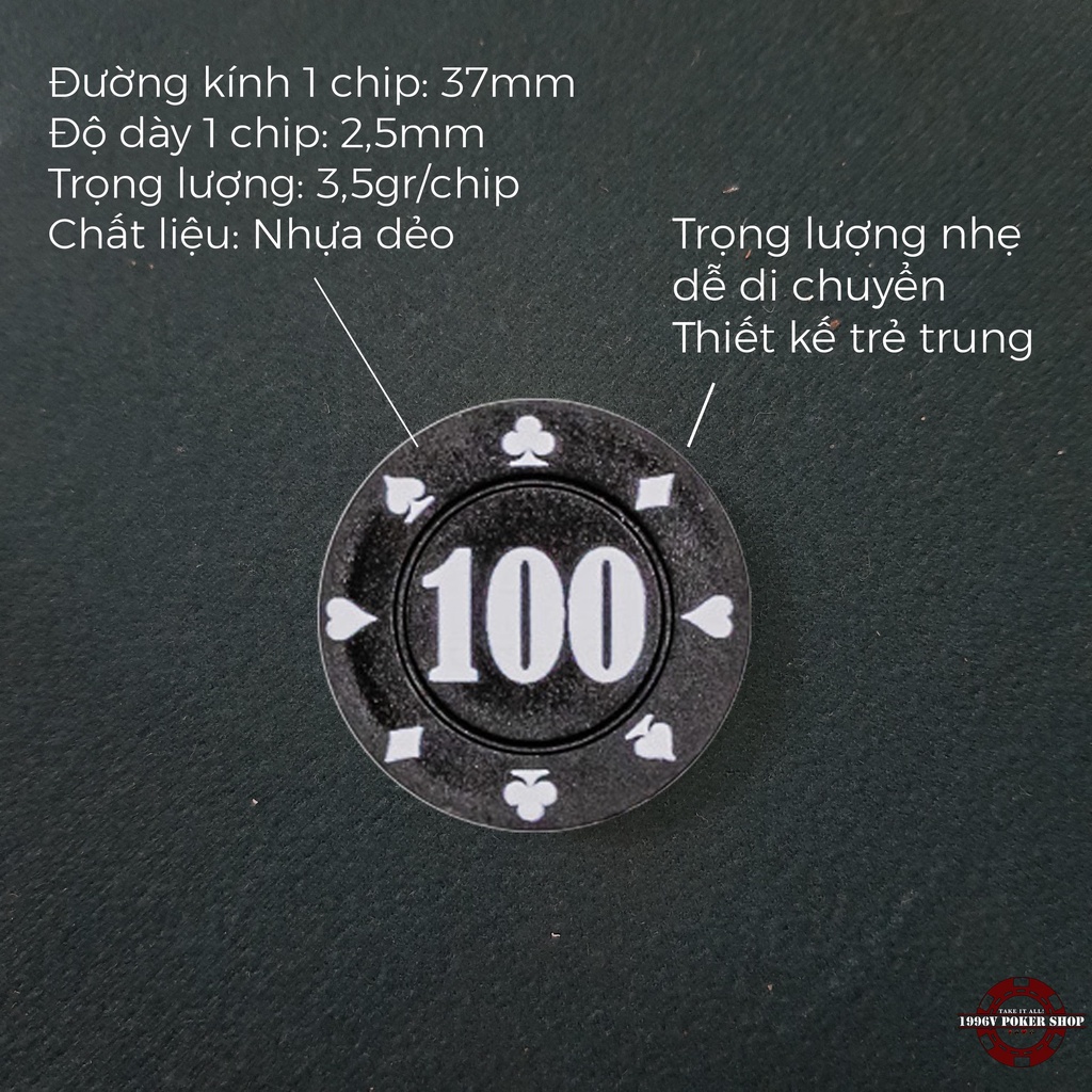 Cọc 25 chip Poker có số, phỉnh poker Quốc Dân chip set pocker nhựa dẻo đẹp giá rẻ - 1996V Poker Shop