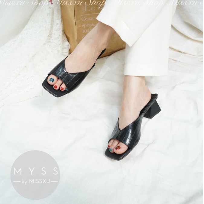 Giày sục nữ bản ngang da rắn gót xéo 4 cm thời trang MYSS - SU77