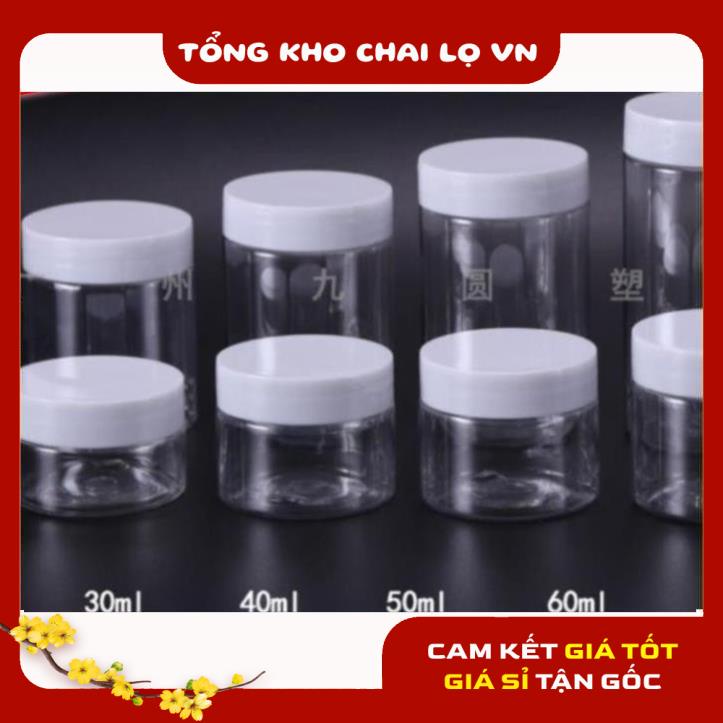 Hủ Đựng Kem ❤ SIÊU RẺ ❤ Hũ nhựa pet Trong Nắp Trắng 50g 100g 200g 250g đựng mỹ phẩm, thực phẩm, đồ khô, ngũ cốc