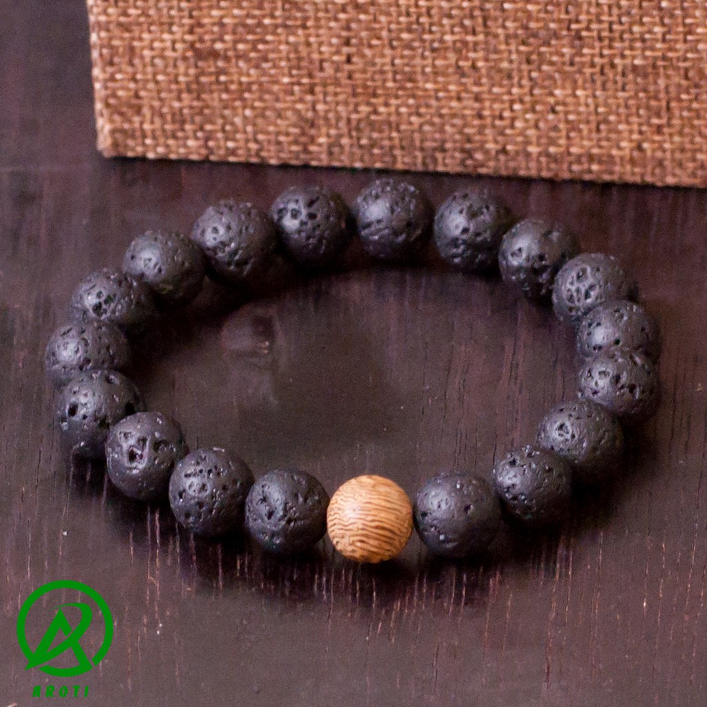 V214-10 Vòng tay nam đá núi lửa 10 ly độc đáo - SC V214-10(GB)-Kèm Vòng Gỗ Bách Xanh