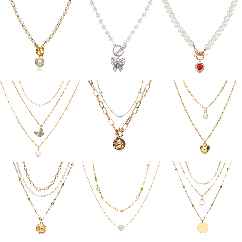 Vòng cổ nhiều lớp đính ngọc trai giả thời trang cho nữ