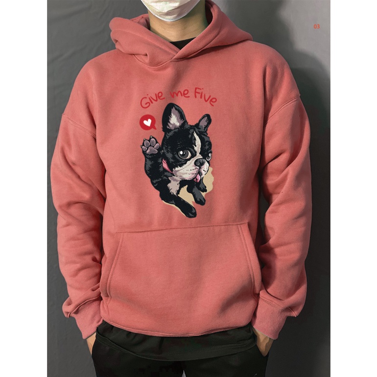 Áo Hoodie Unisex đôi form rộng nam nữ Give Me Five vải Nỉ Bông -TDA03