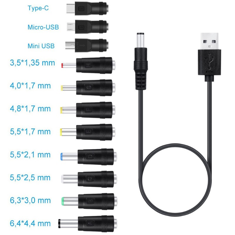 Dây Cáp Sạc 11 Trong 1 Chuyển Đổi Usb Sang Dc 5.5x2.1mm Cho Loa, Điện Thoại