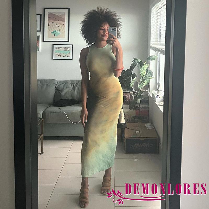 Đầm không tay dáng ôm Cổ Tròn Nhuộm Màu Thời Trang Cho Nữ