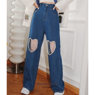 Iris Boutique IP035 22/SS Heart knees jeans pants- Quần jean ống rộng
