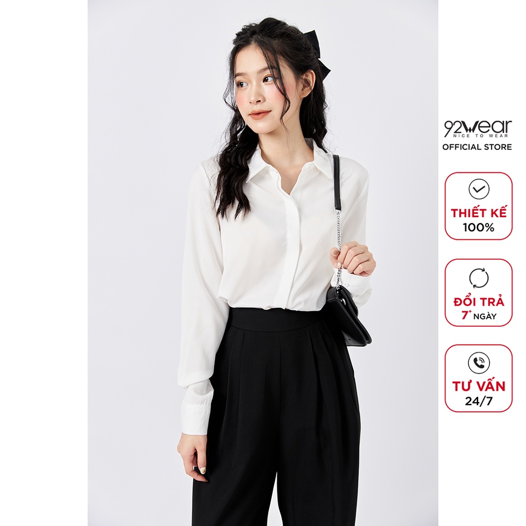 Áo sơ mi nữ dài tay cổ đức 92WEAR kiểu dáng Hàn Quốc, phong cách công sở trẻ trung thanh lịch ASW1132