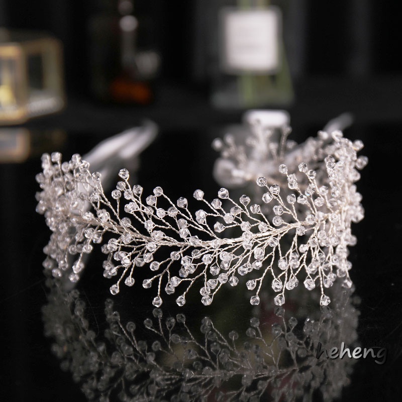 Băng Đô Cài Tóc Hình Vương Miện Đính Đá Lấp Lánh Sang Trọng Cho Cô Dâu