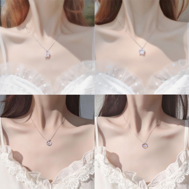 Vòng cổ hợp kim mặt hình mặt trăng ngôi sao đính đá zircon sang trọng cho phụ nữ