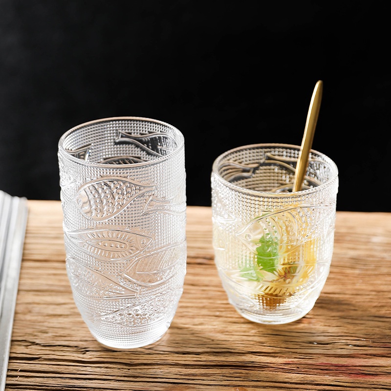 Ly thủy tinh họa tiết cá độc đáo, cốc chịu nhiệt cao cấp, ly uống nước, cafe, sinh tố, dung tích 335ml, 420ml - maydecor