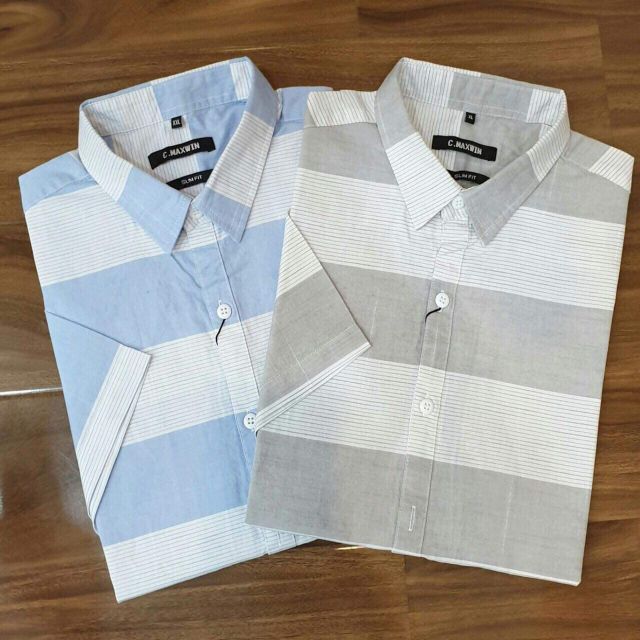 Áo sơ mi nam cọc tay kẻ sọc lên dáng chuẩn, form body Hàn Quốc xanh trắng