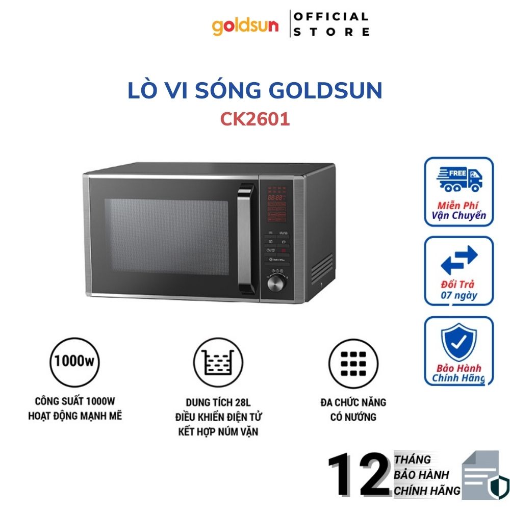 Lò Vi Sóng Goldsun CK2601- Điều Khiển Điện Tử Thông Minh - Dung Tích 28L - Bảo Hành 12 Tháng