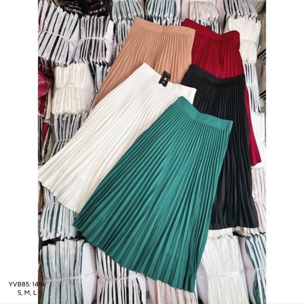 Chân váy dài xếp ly kiểu váy midi cạp cao phong cách công sở  CHIBEST YVB85