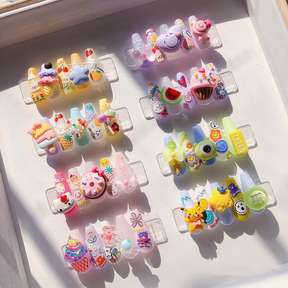 [Hàng mới về] Miếng Dán Móng Tay Siêu Mỏng Hình Trái Cây / Thỏ / Gấu / Hoa Nhỏ 5D cii DIY